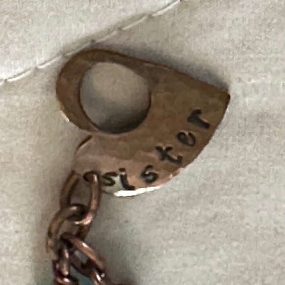 2/$15 Copper Blue & Brown stone/beaded “Sister” bracelet. Heart toggle clasp. - Picture 3 of 16